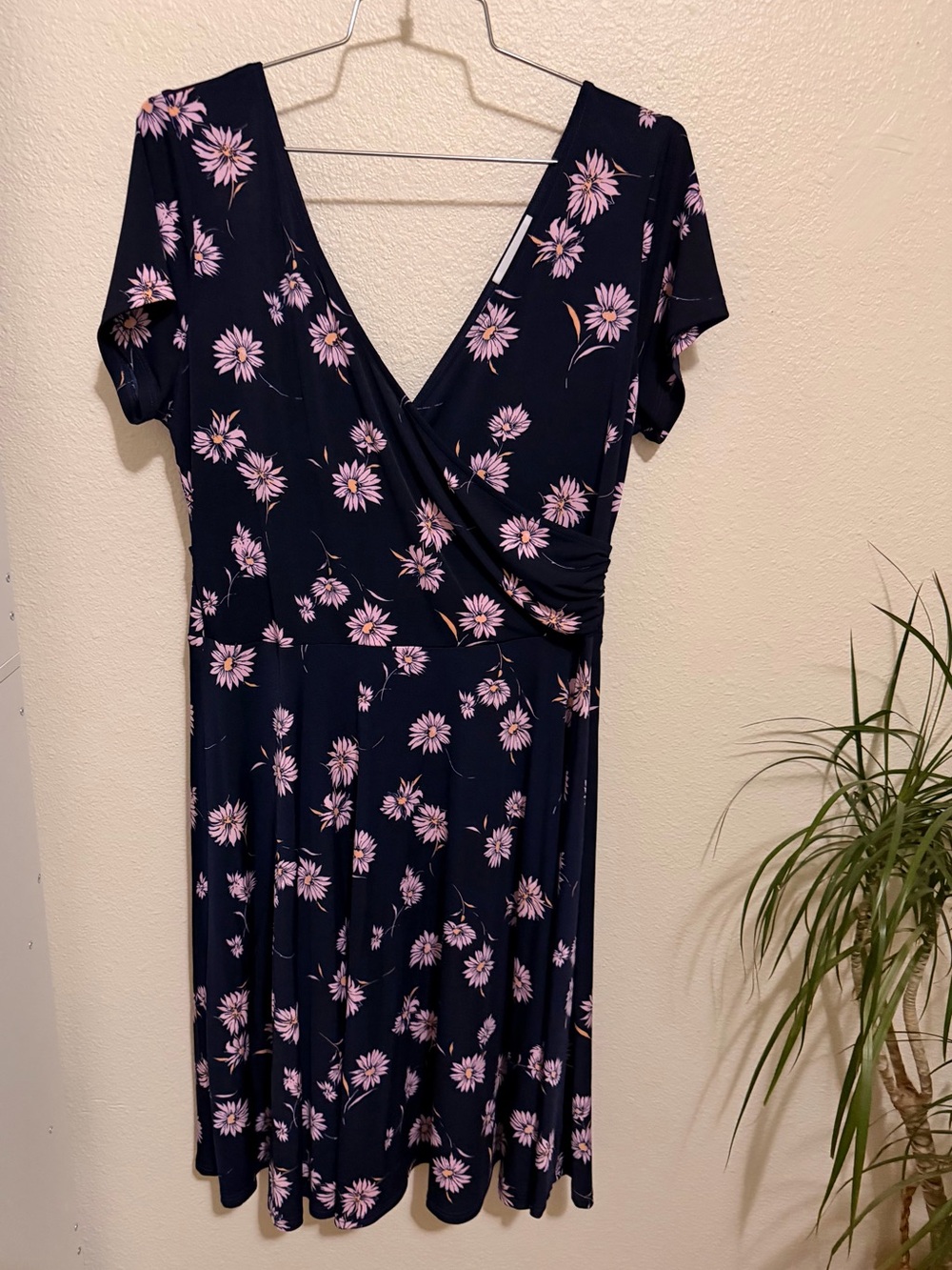 Kaileigh Navy Dress with Pink Daisy Print
